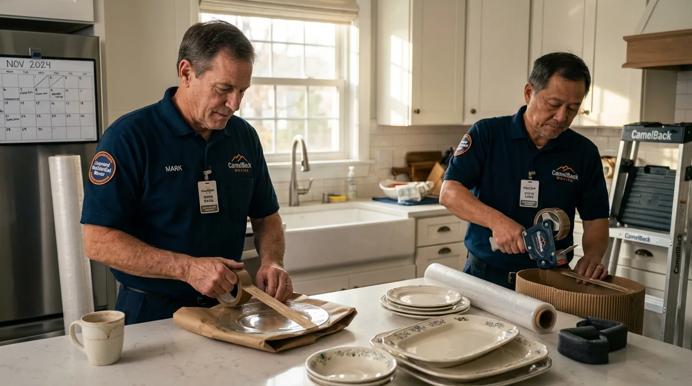 Professional crew packing kitchen dishware in Dane, WI